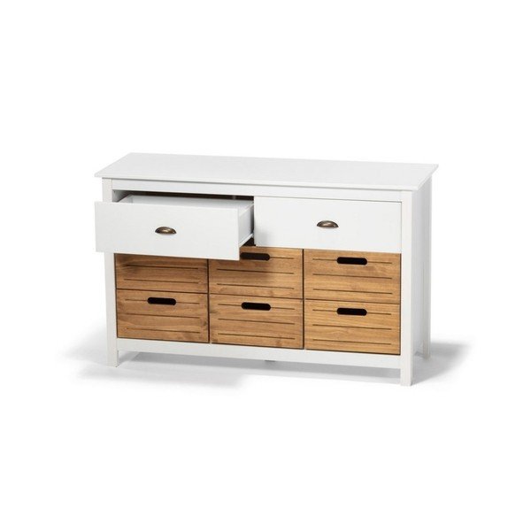 Baltos spalvos pušies medienos komoda su 8 stalčiais Bonami Essentials Ibiza-image-3