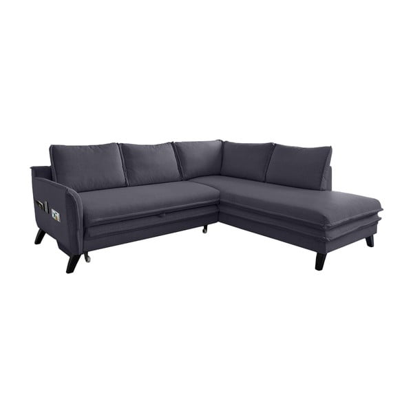 Tamsiai pilkos spalvos kampinė sofa-lova Miuform Charming Charlie L, dešinysis kampas
