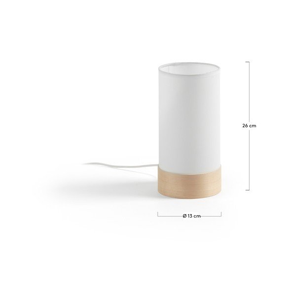 Baltos spalvos/natūralios spalvos iš buko masyvo stalinis šviestuvas (aukštis 26 cm) su tekstiliniu gaubtu Slat – Kave Home-image-4
