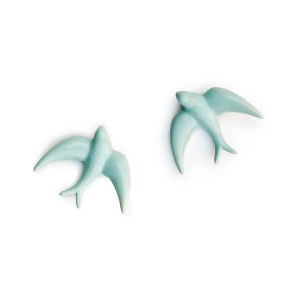 2 rankų darbo šviesiai mėlynų porcelianinių sienų dekoracijų rinkinys Velvet Atelier Golondrinas-image-2