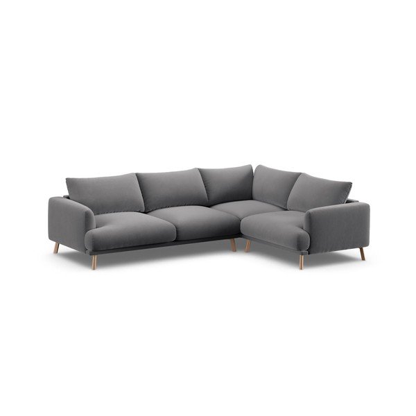 Pilkos spalvos kampinė sofa iš velveto (su dešiniuoju kampu/„L“ formos) Naomi – Micadoni -image-2