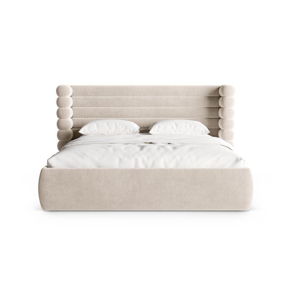 Smėlio spalvos dvigulė lova audiniu dengta su sandėliavimo vieta su lovos grotelėmis 180x200 cm Mount – Micadoni -image-4