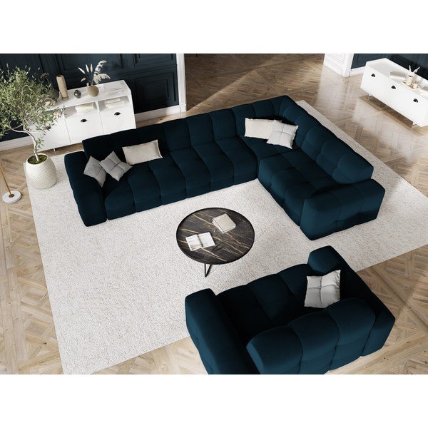 Tamsiai mėlyna aksominė kampinė sofa (dešinysis kampas) Kendal - Micadoni Home-image-1