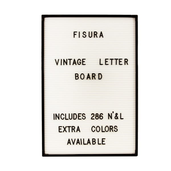Balta sieninė lentelė su juodomis raidėmis "Fisura Vintage