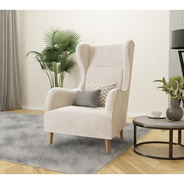 Krėslas kreminės spalvos su atlošu iš velveto Carole – Ropez-image-3