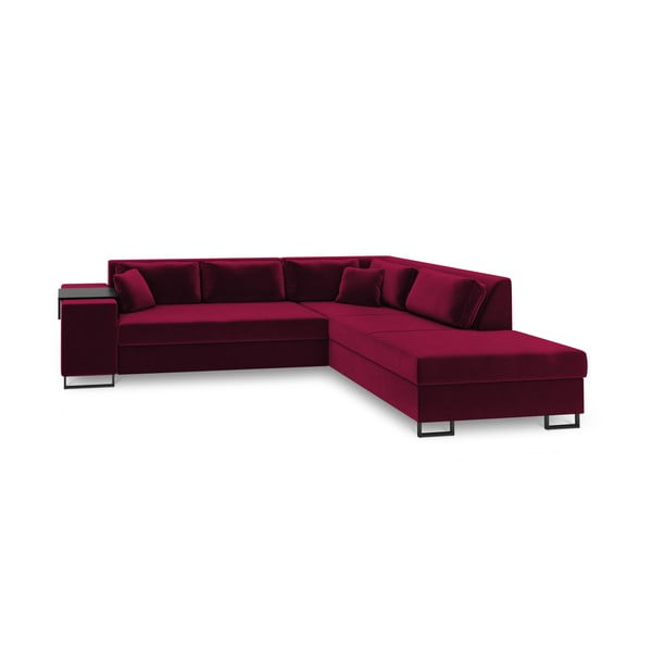 Raudona aksominė kampinė sofa-lova Cosmopolitan Design York, kampas dešinėje