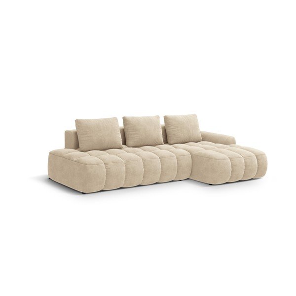 Smėlio spalvos iš velveto sulankstoma/su sandėliavimo vieta kampinė sofa (su dešiniuoju kampu/su gultu) Linz – Cosmopolitan Design-image-2