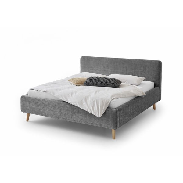 Tamsiai pilka minkšta dvigulė lova su daiktadėže ir grotelėmis 180x200 cm Mattis - Meise Möbel