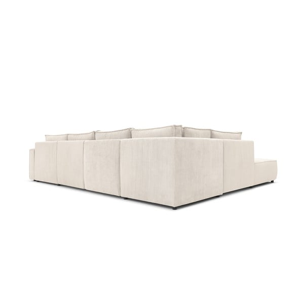 Kampinė sofa kreminės spalvos iš kordinio velveto (su kairiuoju kampu/„U“ formos) Nihad modular – Bobochic Paris-image-4