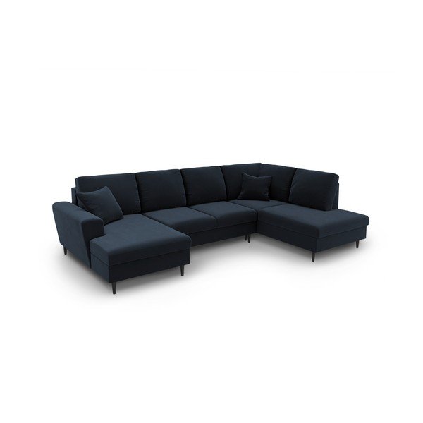 Tamsiai mėlynos spalvos iš velveto sulankstoma/su sandėliavimo vieta kampinė sofa (su dešiniuoju kampu/„U“ formos) Kyoto – Cosmopolitan Design-image-2