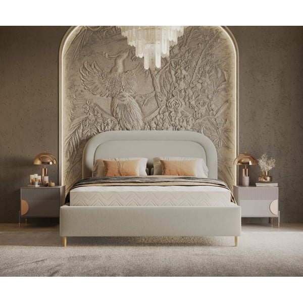 Dvigulė lova kreminės spalvos audiniu dengta su sandėliavimo vieta su lovos grotelėmis 140x200 cm Mija – Maison de Rêve-image-4