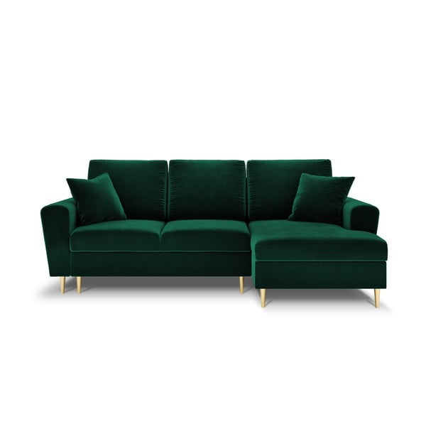 Žalios spalvos iš velveto sulankstoma/su sandėliavimo vieta kampinė sofa (su dešiniuoju kampu/su gultu) Kyoto – Cosmopolitan Design