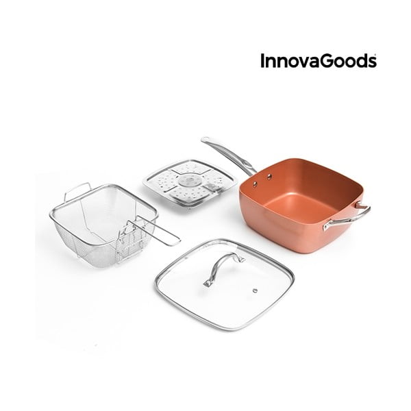 "InnovaGoods" keraminės keptuvės, kepimo krepšelio, garintuvo ir dangčio rinkinys