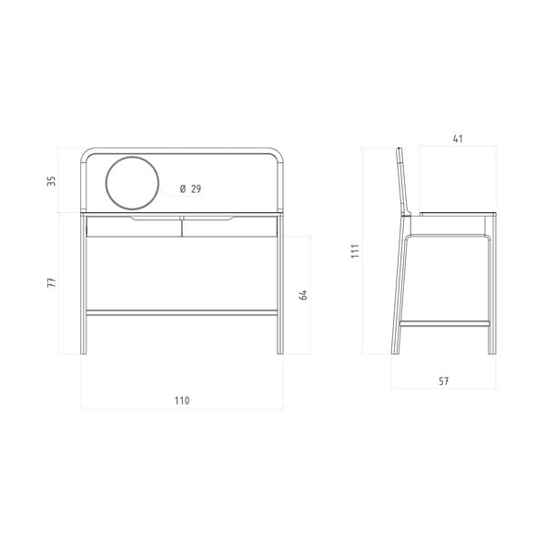 Tualetinis staliukas iš ąžuolo masyvo 57x110 cm Twig – The Beds-image-4