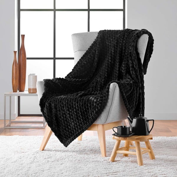Juodos spalvos iš mikroflanelės antklodė ir pledas 125x150 cm Mini Frosty – douceur d'intérieur-image-2