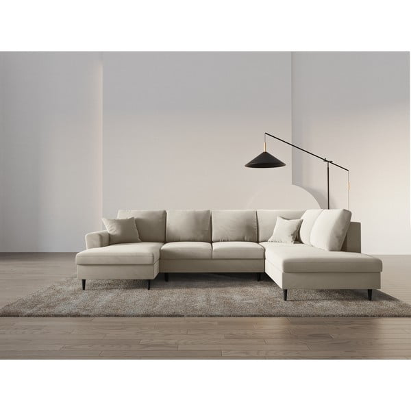 Smėlio spalvos iš velveto sulankstoma/su sandėliavimo vieta kampinė sofa (su dešiniuoju kampu/„U“ formos) Kyoto – Cosmopolitan Design-image-1