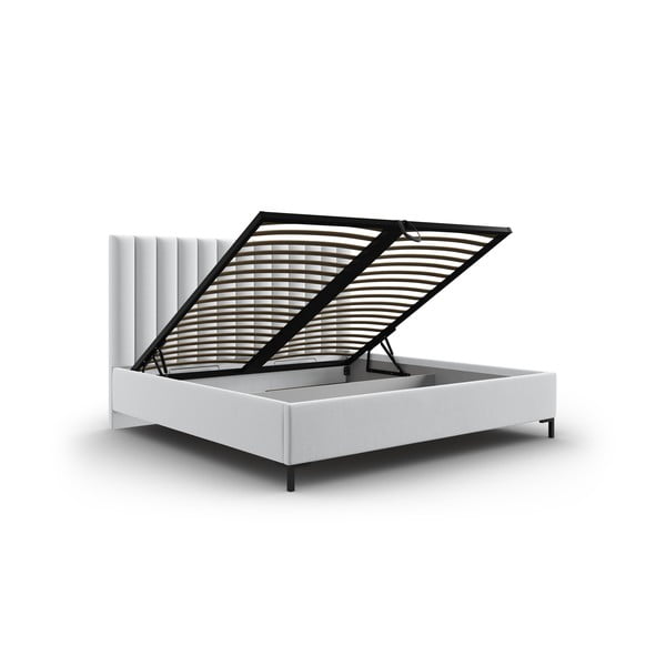 Dvigulė lova šviesiai pilkos spalvos audiniu dengta su sandėliavimo vieta su lovos grotelėmis 140x200 cm Casey – Mazzini Beds-image-3