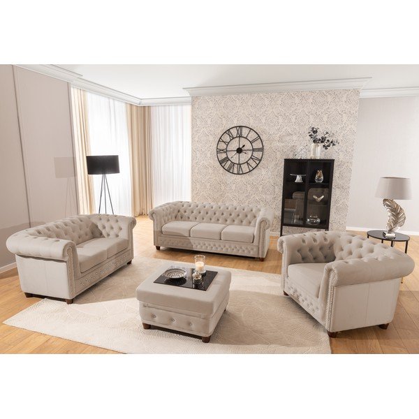 Smėlio spalvos Chesterfield krėslas iš velveto York Blik – Ropez-image-4