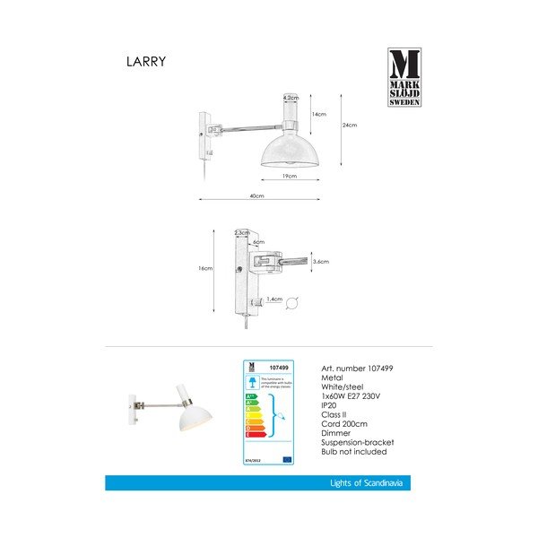Baltas sieninis šviestuvas Markslöjd Larry-image-3