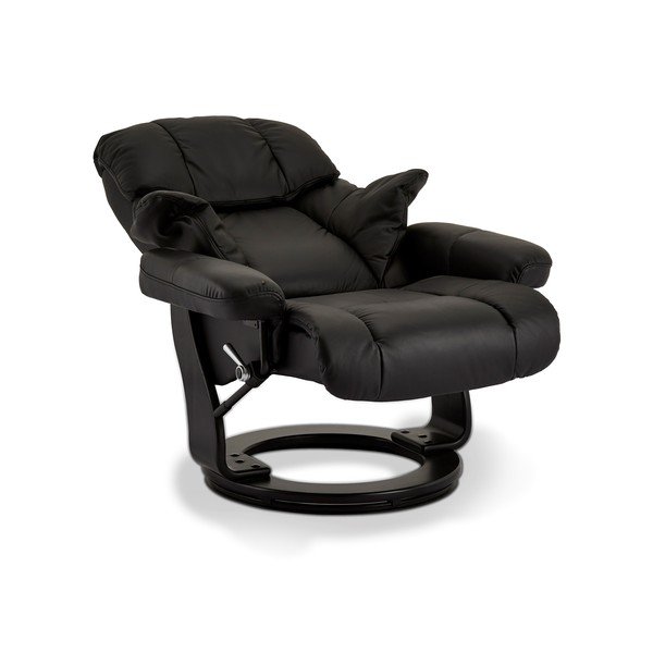 Juodas odinis fotelis su atramomis kojoms "Furnhouse Crown-image-2