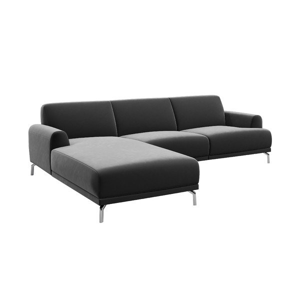 Tamsiai pilka aksominė kampinė sofa MESONICA Puzo, kairysis kampas-image-2