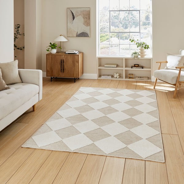 Skalbiamas baltos spalvos/smėlio spalvos kilimas 160x230 cm Lyna Beige&White – Think Rugs-image-1