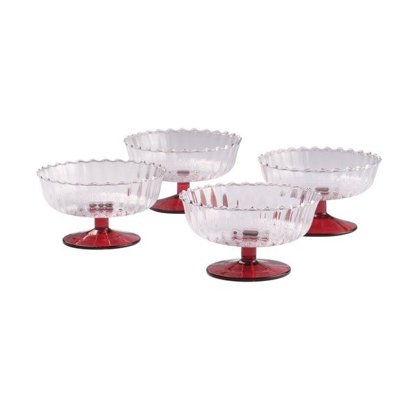 Skirta ledams raudonos spalvos iš stiklo  maži dubenys 4 vnt. 230 ml Flora – Jotex