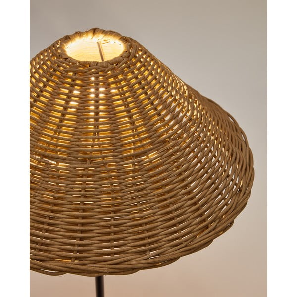 Stalinis šviestuvas juodos spalvos/natūralios spalvos (aukštis 50 cm) su rotango gaubtu Urania – Kave Home-image-2