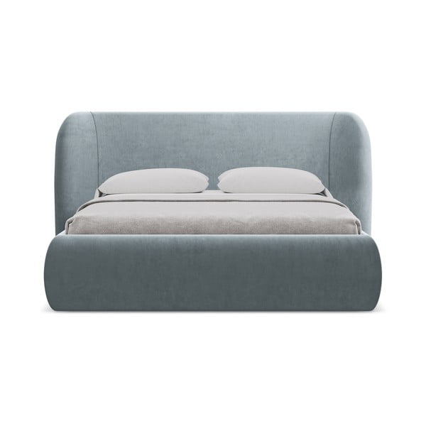 Šviesiai mėlynos spalvos dvigulė lova audiniu dengta su sandėliavimo vieta su lovos grotelėmis 140x200 cm Hauke – Makamii-image-4