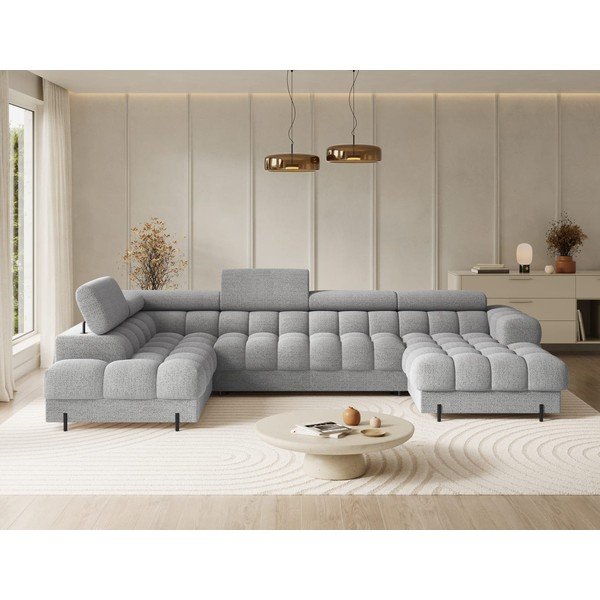 Pilkos spalvos iš boucle sulankstoma kampinė sofa (su kairiuoju kampu/„U“ formos) Feraria – ELTAP-image-1