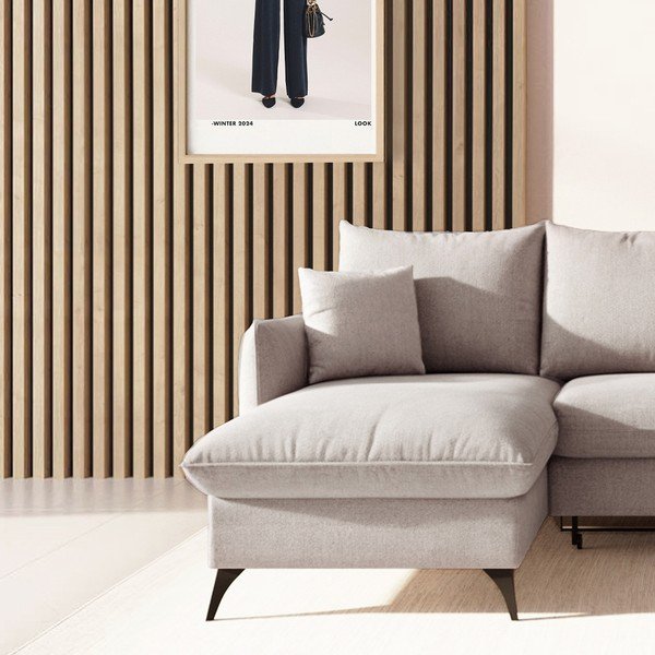 Pilkos spalvos iš boucle sulankstoma/su sandėliavimo vieta kampinė sofa (su kairiuoju kampu/su gultu) Brim – Rodier-image-4