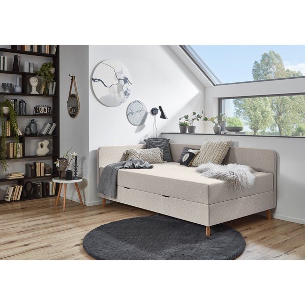 Smėlio spalvos minkšta viengulė lova su daiktadėže 90x200 cm Cabana - Meise Möbel-image-1