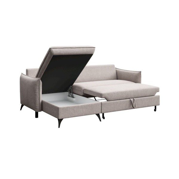 Pilkos spalvos iš boucle sulankstoma/su sandėliavimo vieta kampinė sofa (su kairiuoju kampu/su gultu) Brim – Rodier-image-3