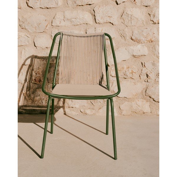 Tamsiai žalios spalvos/smėlio spalvos metalinė sodo kėdė Zivia – Kave Home-image-1