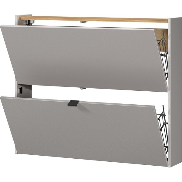 Kreminės spalvos atlenkiama/pakabinama spintelė batams iš ąžuolo 100x83x18 cm Ameca – Germania-image-3