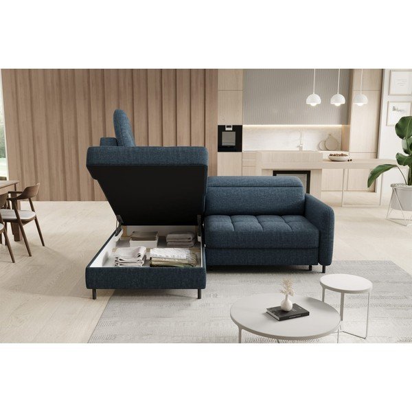 Mėlynos spalvos iš velveto sulankstoma/su sandėliavimo vieta kampinė sofa (su kairiuoju kampu/„L“ formos) Barea – ELTAP-image-4