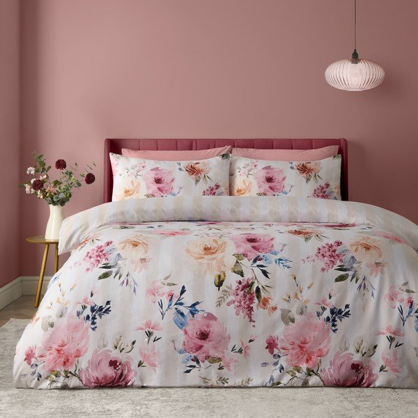 Kreminės spalvos viengulė patalynė 135x200 cm Floral Stripe – Catherine Lansfield-image-3