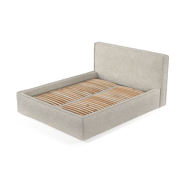 Šviesiai pilkos spalvos dvigulė lova audiniu dengta su sandėliavimo vieta su lovos grotelėmis 200x200 cm Lounge L – Maison de Rêve-image-3