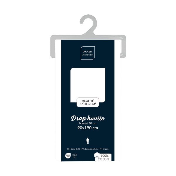 Baltos spalvos iš medvilnės paklodė su guma 90x190 cm Lina – douceur d'intérieur-image-4