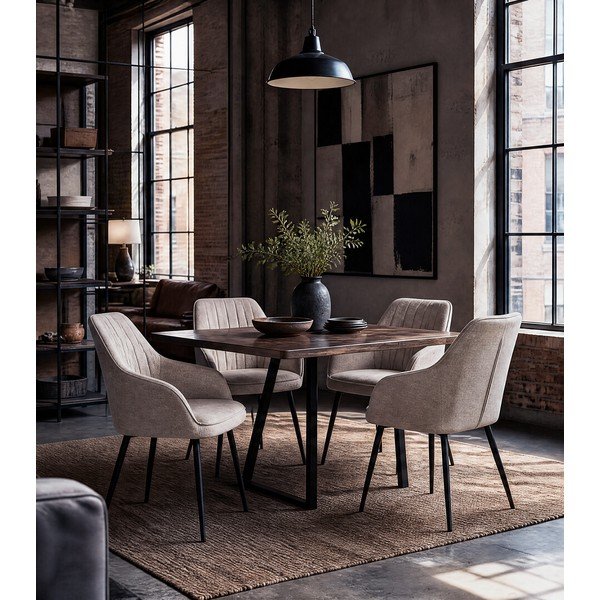 Smėlio spalvos iš audinio valgomojo kėdė su porankiais Nolan – Unique Furniture-image-1