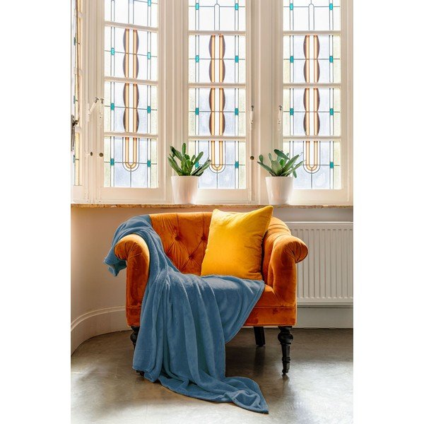 Lovatiesė mėlynos spalvos iš mikropliušo dvigulei lovai 180x220 cm Cosy – Tiseco Home Studio-image-1