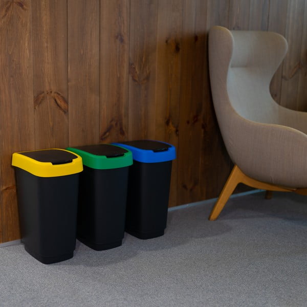 Šiukšliadėžės iš perdirbto plastiko juodos spalvos 3 vnt. rūšiavimui 25 l Twist – Rotho-image-4