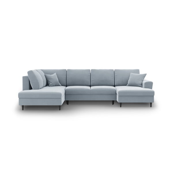 Šviesiai mėlynos spalvos iš velveto sulankstoma/su sandėliavimo vieta kampinė sofa (su kairiuoju kampu/„U“ formos) Kyoto – Cosmopolitan Design