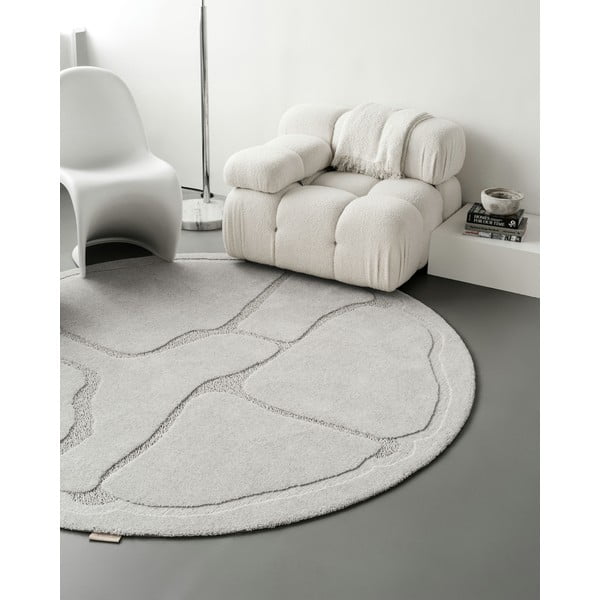 Iš vilnos apvalios formos kilimas šviesiai pilkos spalvos ø 120 cm Morphic Organica – Agnella-image-2