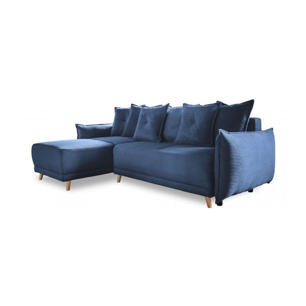 Sulankstoma kampinė sofa iš kordinio velveto tamsiai mėlynos spalvos (kintama) Lazy Lukka – Miuform