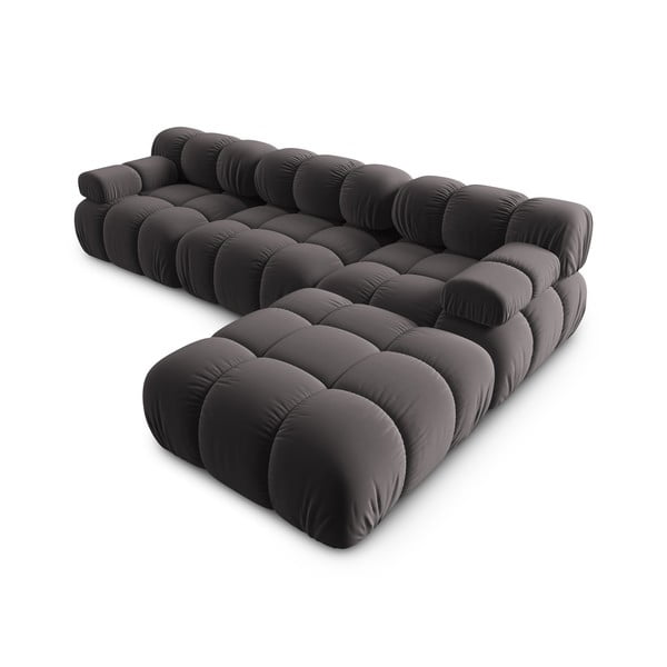 Kampinė sofa tamsiai pilkos spalvos iš velveto Bellis – Micadoni Home-image-4