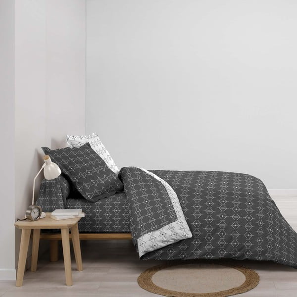 Baltos spalvos/tamsiai pilkos spalvos iš medvilnės dvigulis/itin ilgas antklodės užvalkalas 240x220 cm Aristide – douceur d'intérieur-image-2