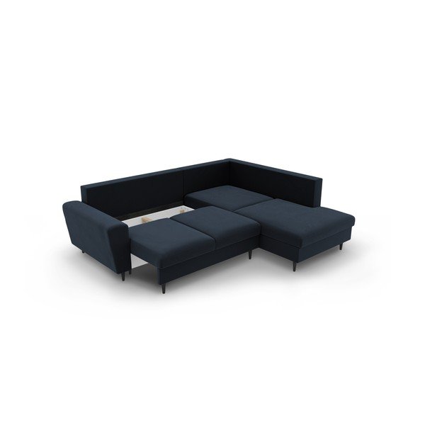 Tamsiai mėlynos spalvos iš velveto sulankstoma/su sandėliavimo vieta kampinė sofa (su dešiniuoju kampu/„L“ formos) Kyoto – Cosmopolitan Design-image-3