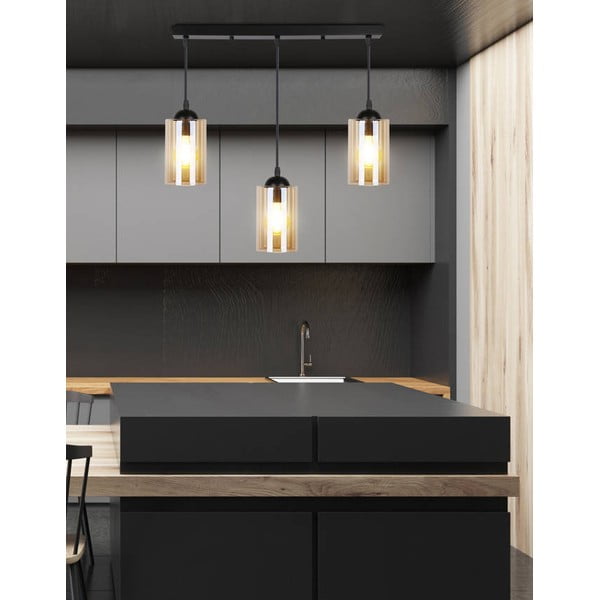Juodas pakabinamas šviestuvas su stikliniu gaubtu 10x55 cm Bistro - Candellux Lighting-image-1