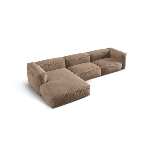 Šviesiai rudos spalvos iš velveto modulinė kampinė sofa (su kairiuoju kampu/su gultu) Martina – Micadoni -image-2
